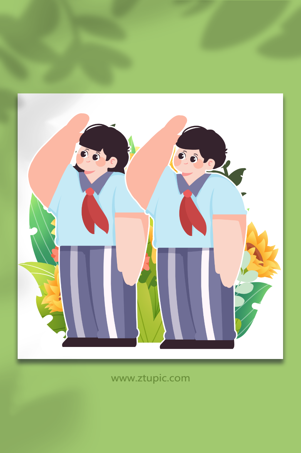少年学生少先队员红领巾人物元素插画素材
