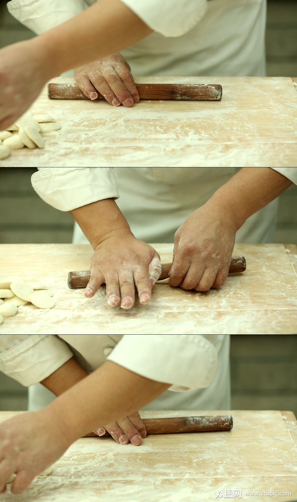 白案厨师擀饺子皮实拍素材