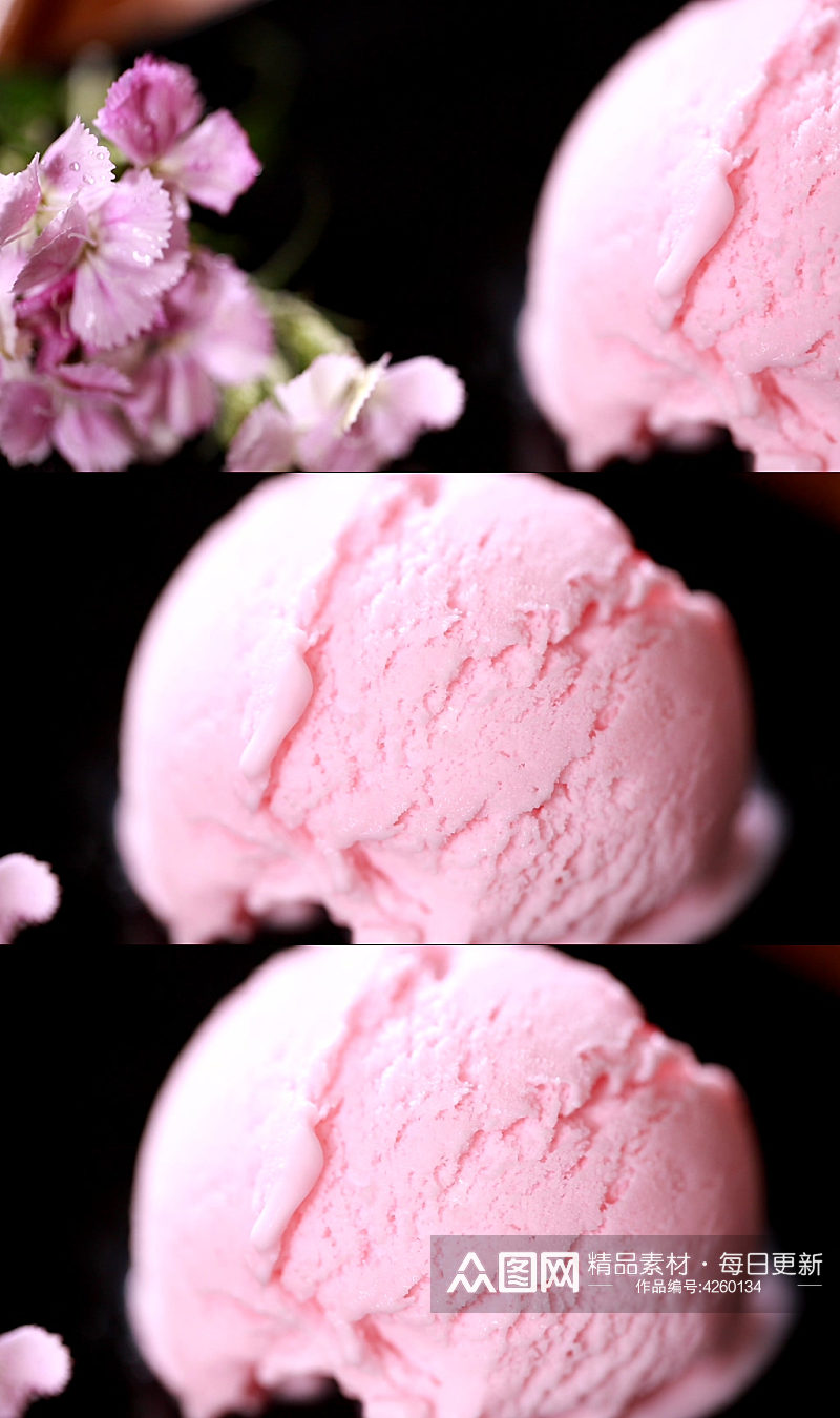 草莓奶油冰激凌实拍素材
