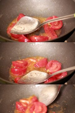 厨师炒制番茄底料酱汁实拍