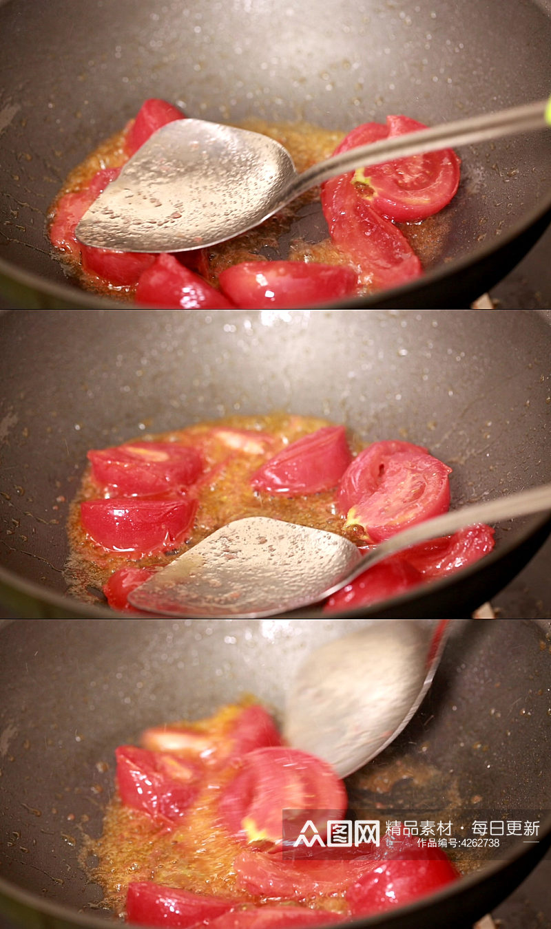 厨师炒制番茄底料酱汁实拍素材