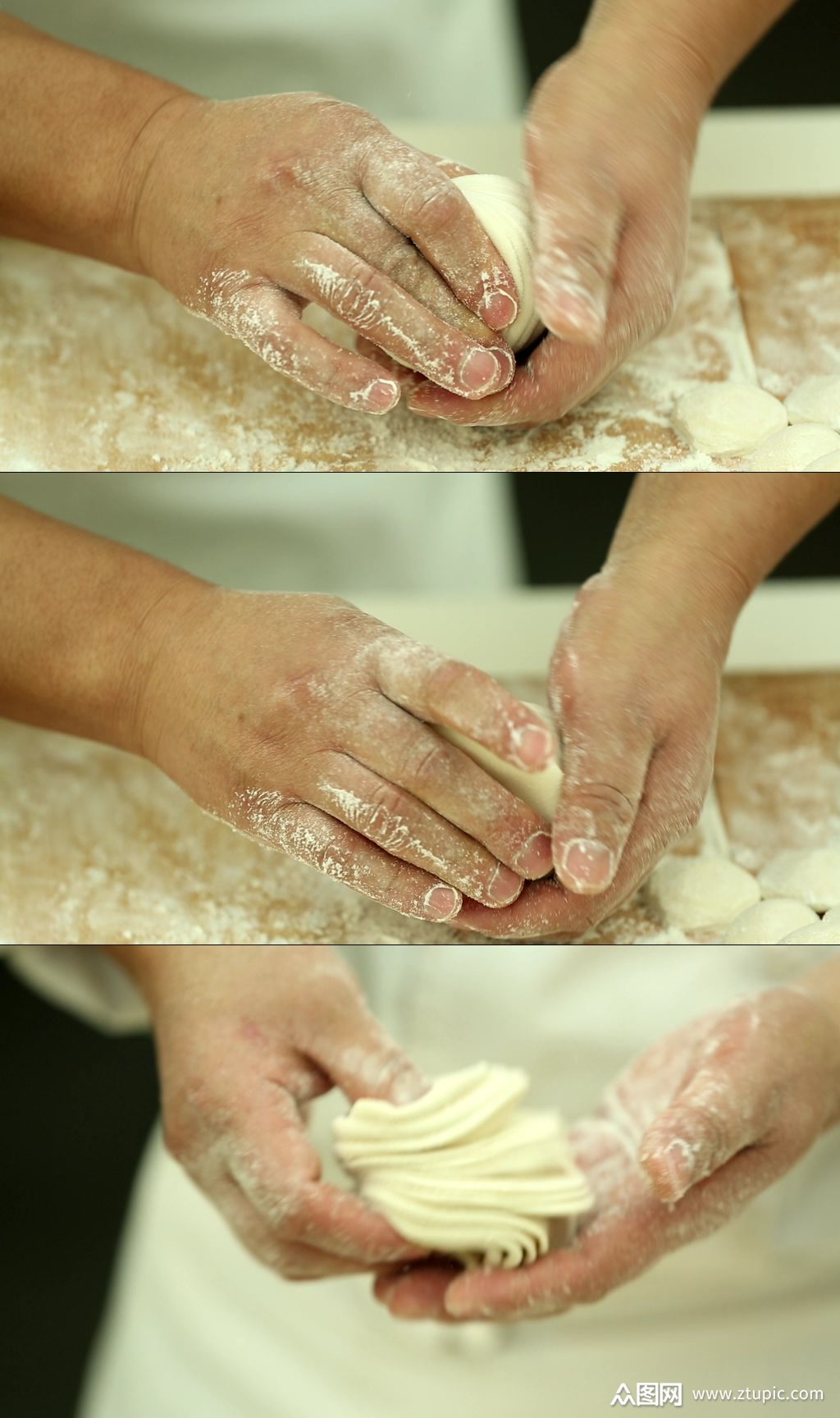 厨师和面擀皮包包子视频素材