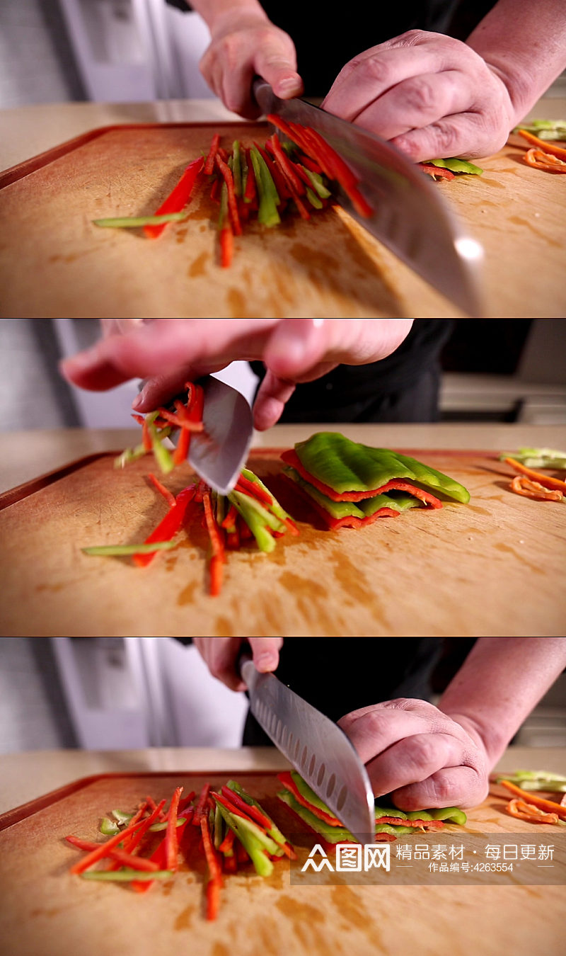 厨师切青红椒丝视频素材