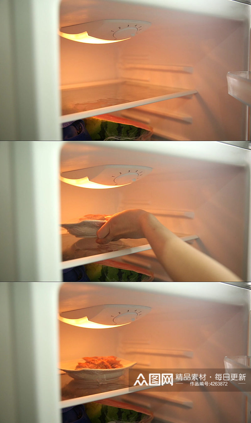打开冰箱储存食物保鲜实拍素材