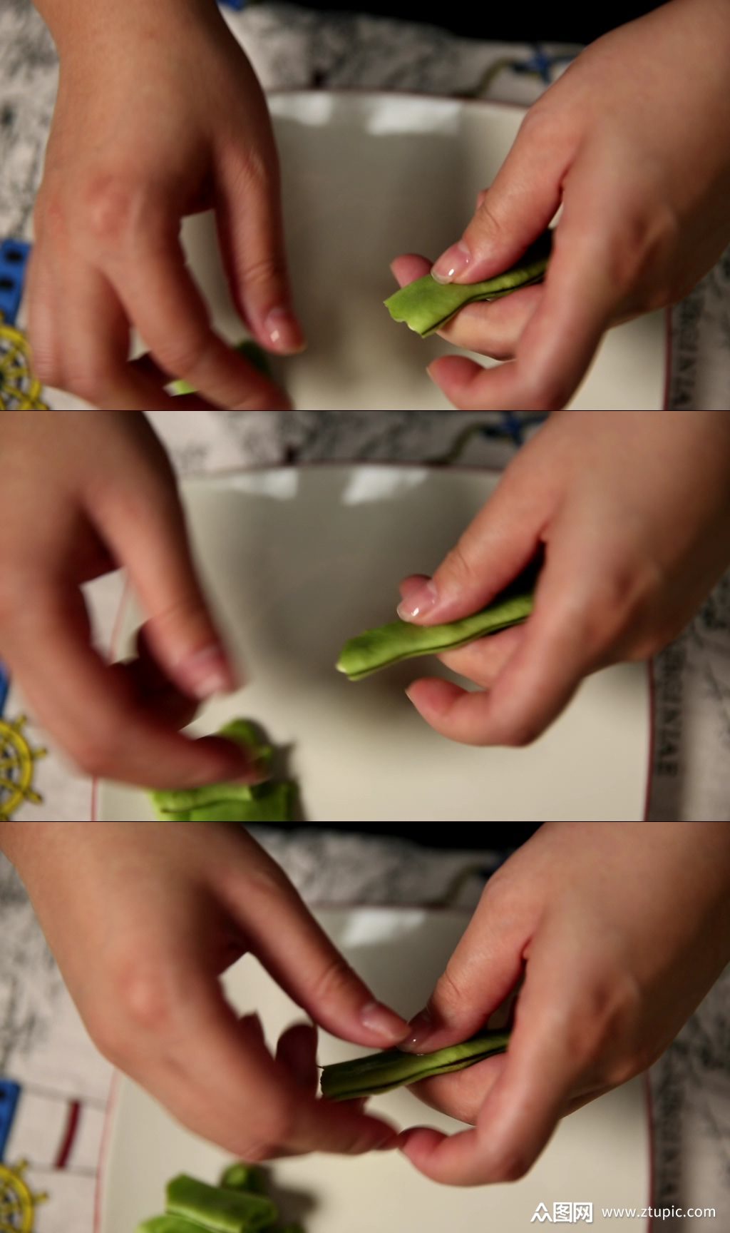 家庭主妇择豆角扁豆实拍素材