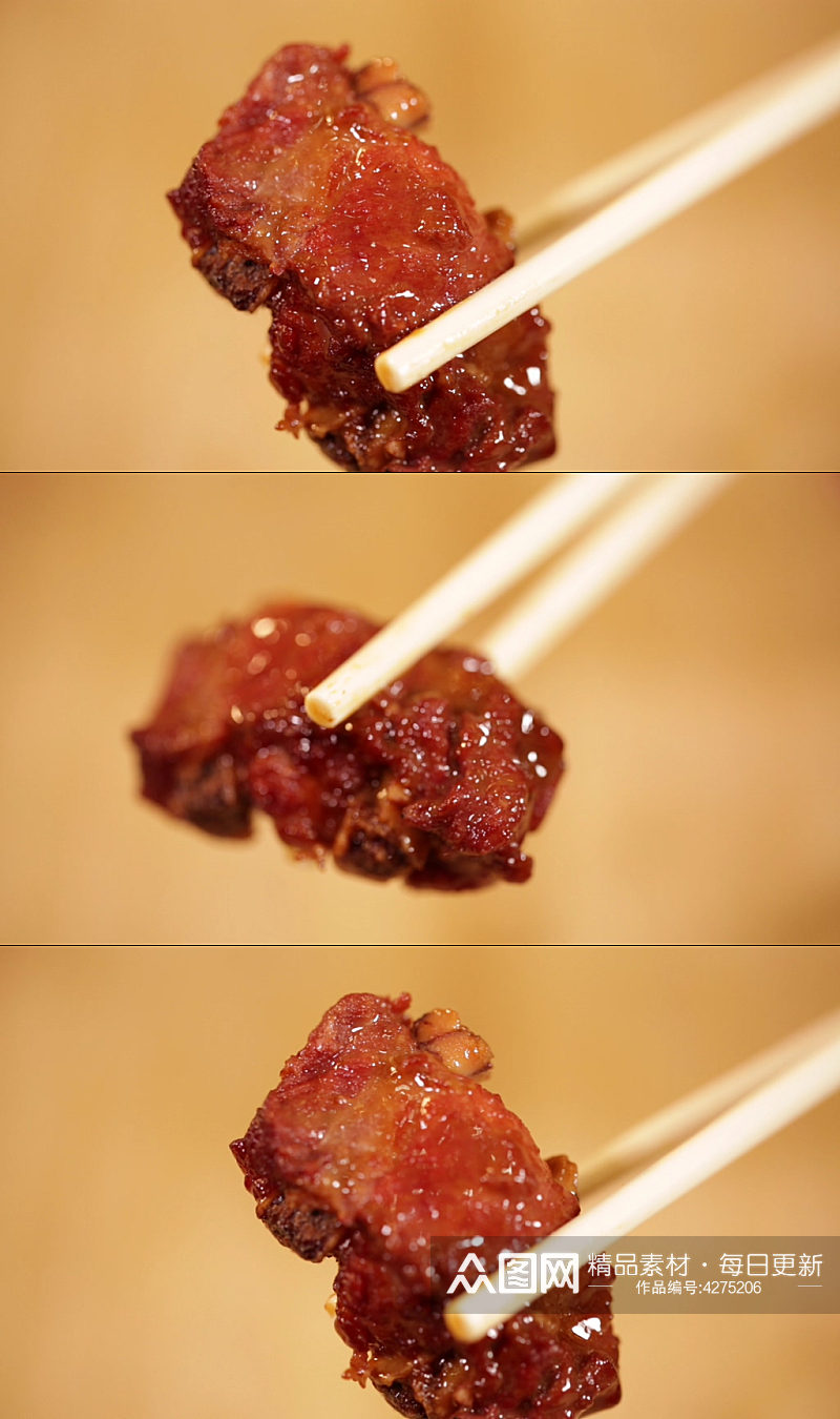 筷子夹起排骨肉视频素材