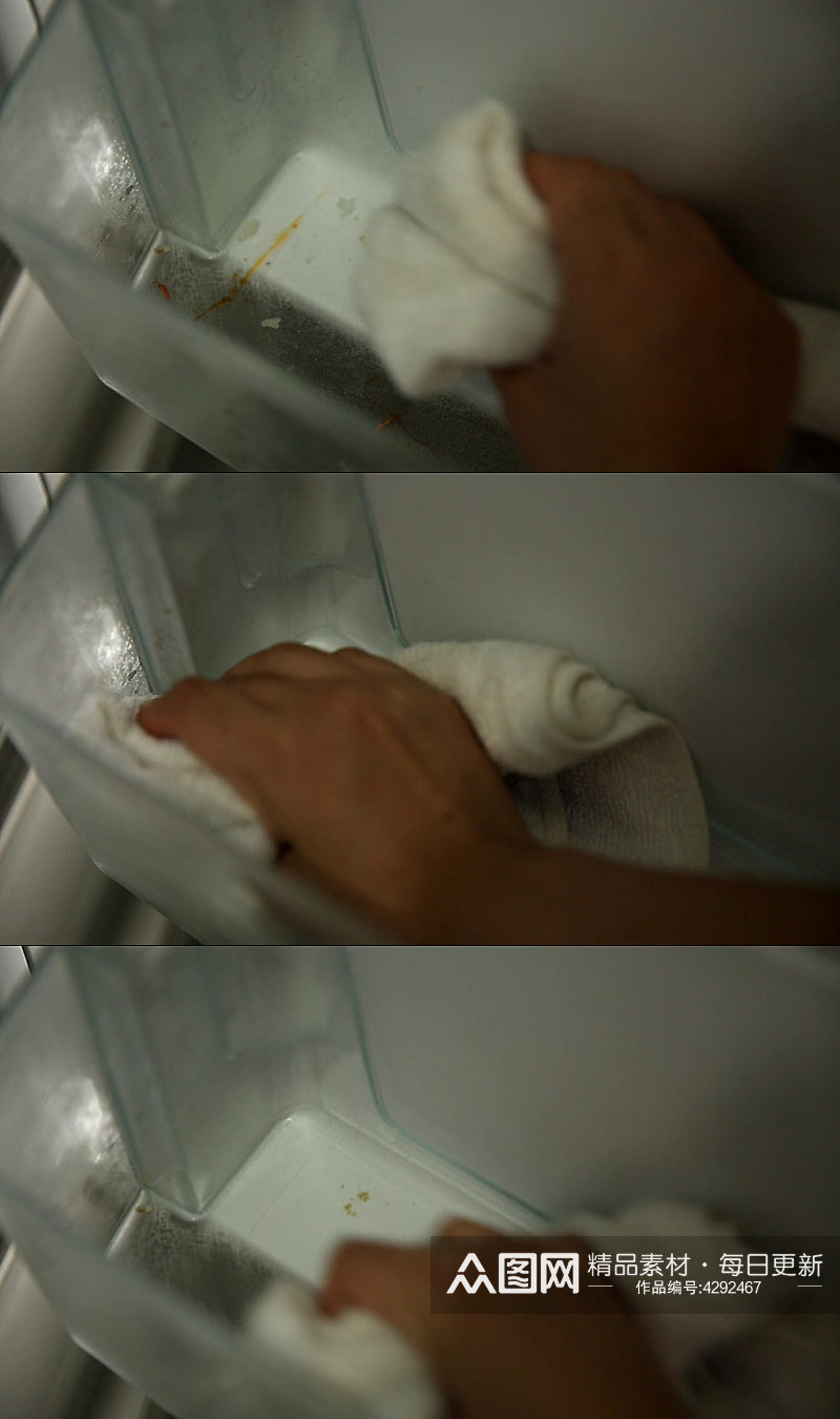 棉签抹布清理冰箱密封条卫生死角实拍素材