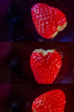旋转草莓黑场摄影实拍视频