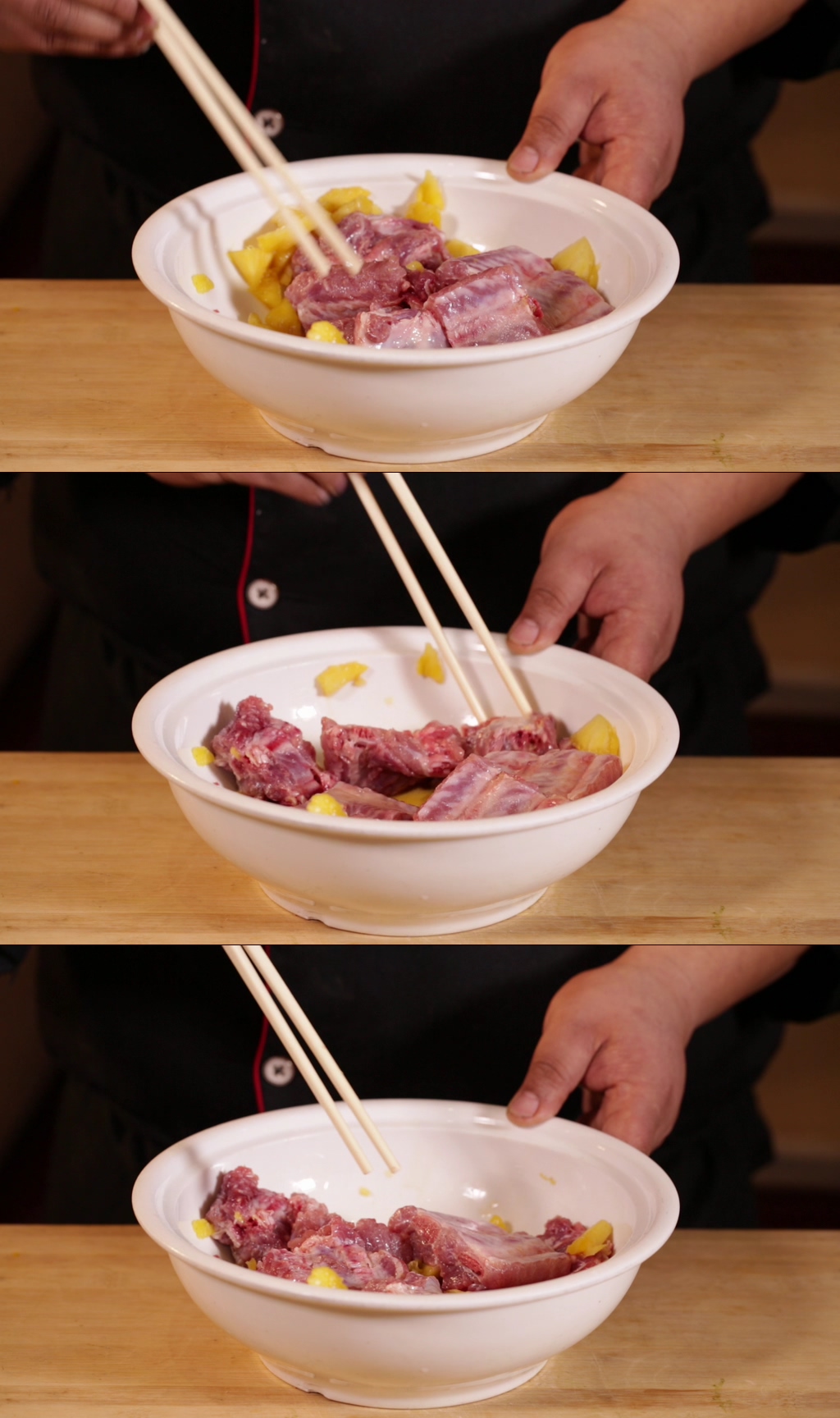 用菠萝果肉腌制排骨菠萝小排实拍素材