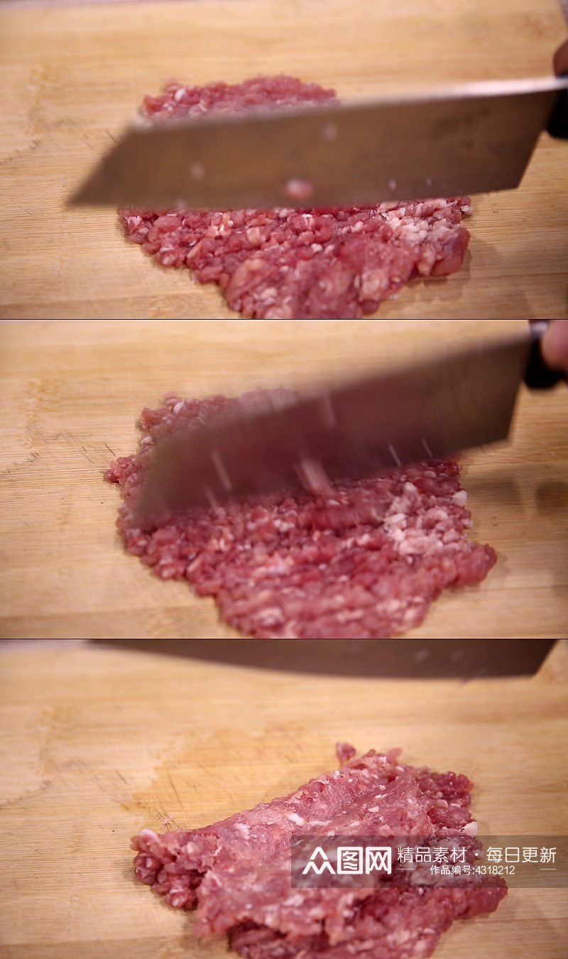 用不同材质案板剁肉馅视频素材