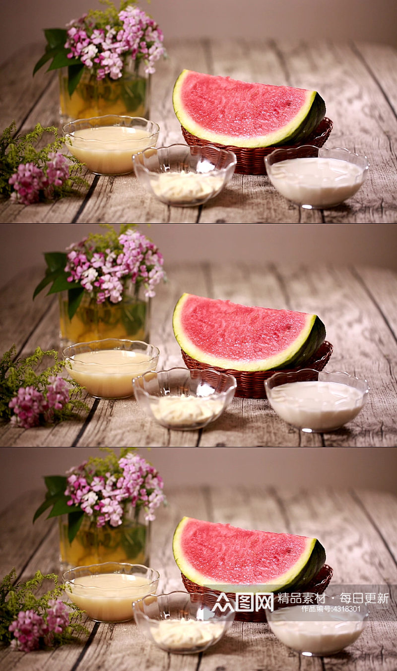 制作西瓜甜品的原材料实拍素材