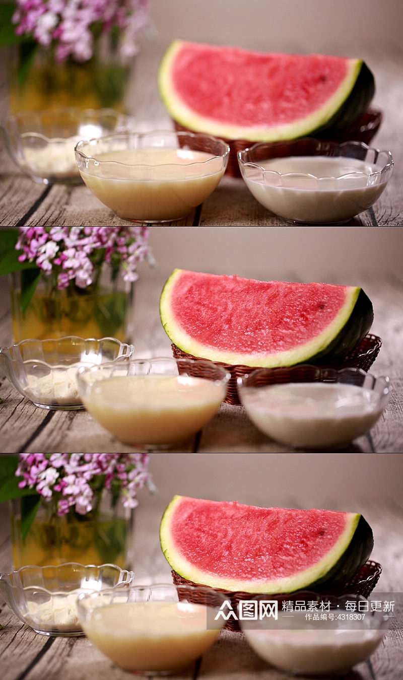制作西瓜甜品的原材料视频素材