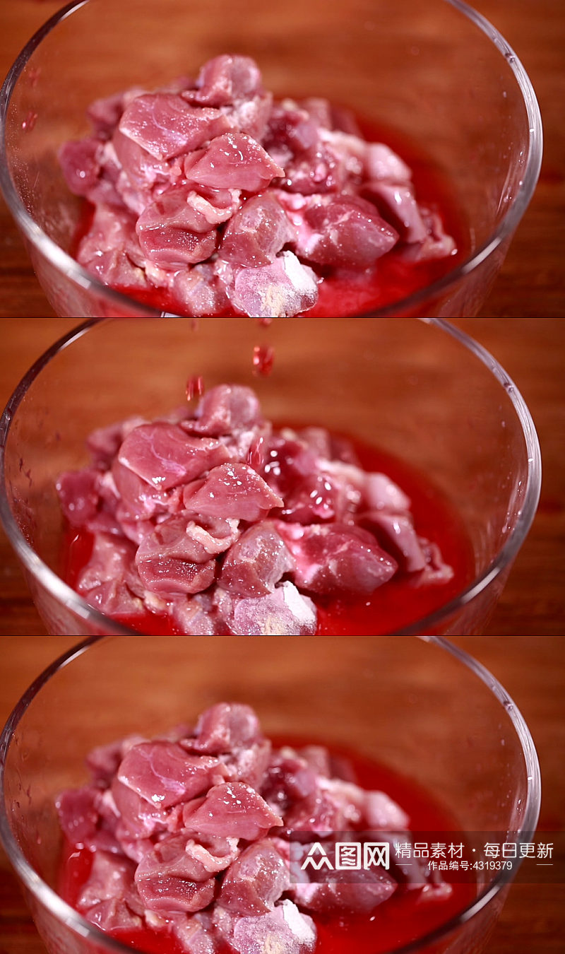 玻璃碗腌制羊肉实拍素材