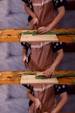 厨娘切长豆角做菜视频