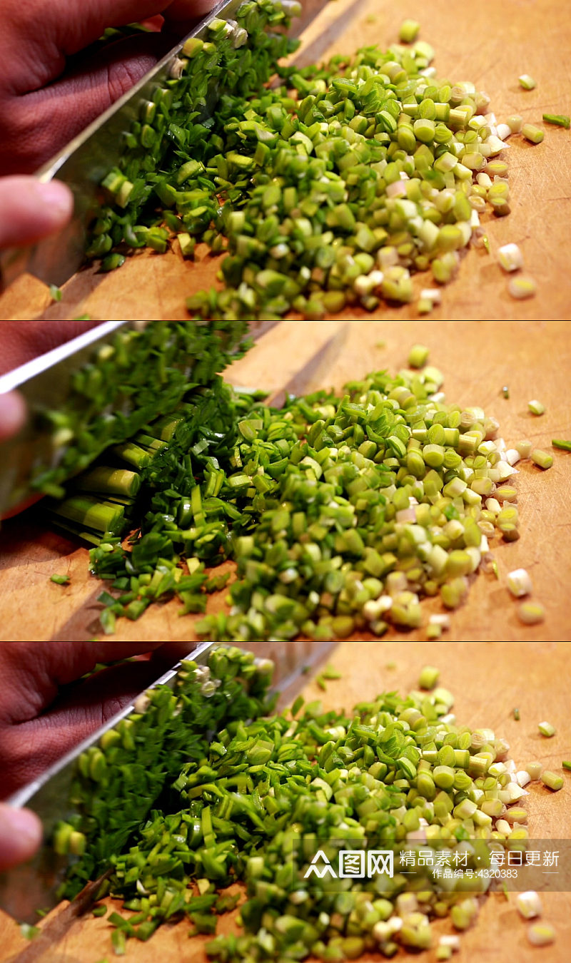 大厨切韭菜蔬菜实拍素材
