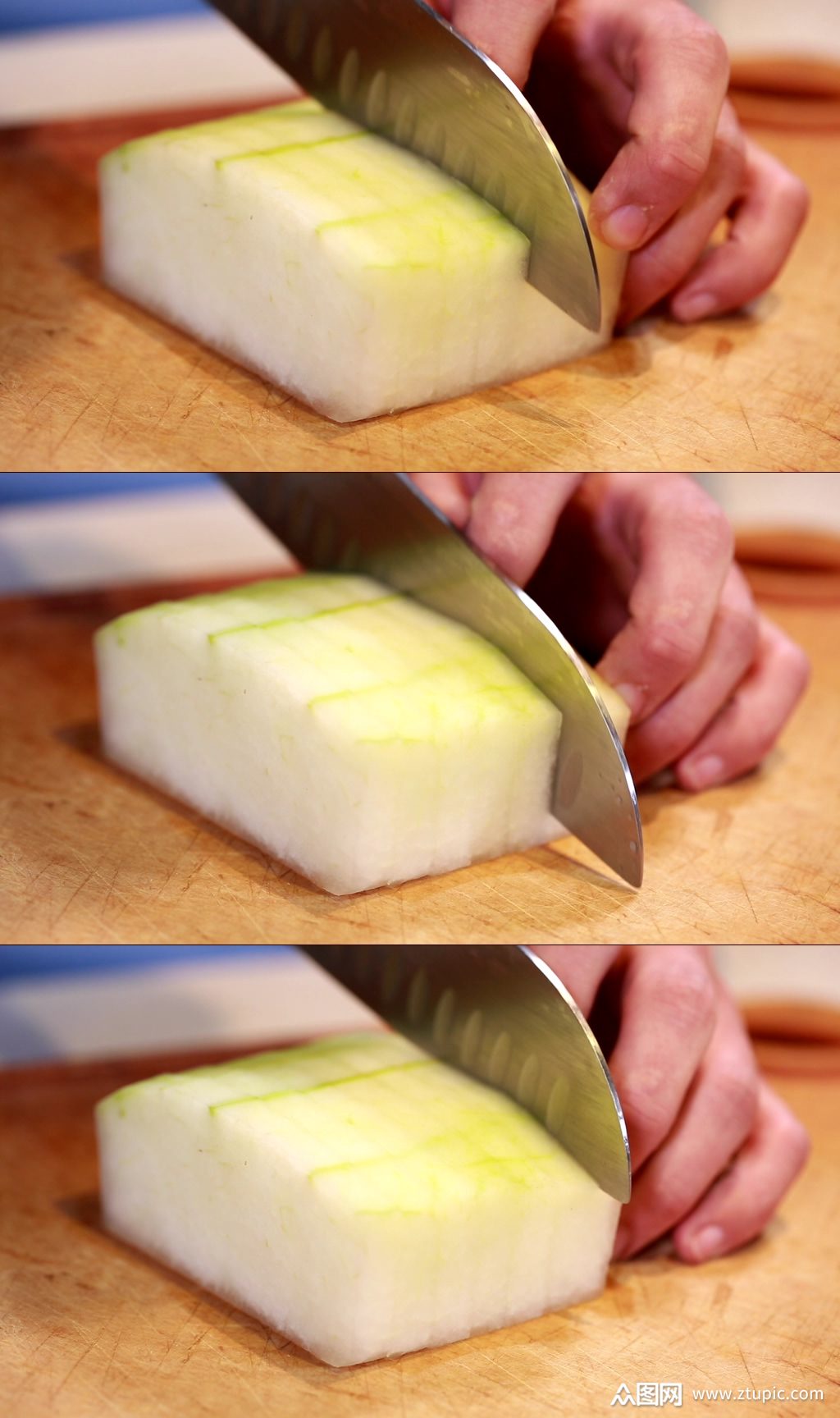 冬瓜去皮切冬瓜片实拍素材