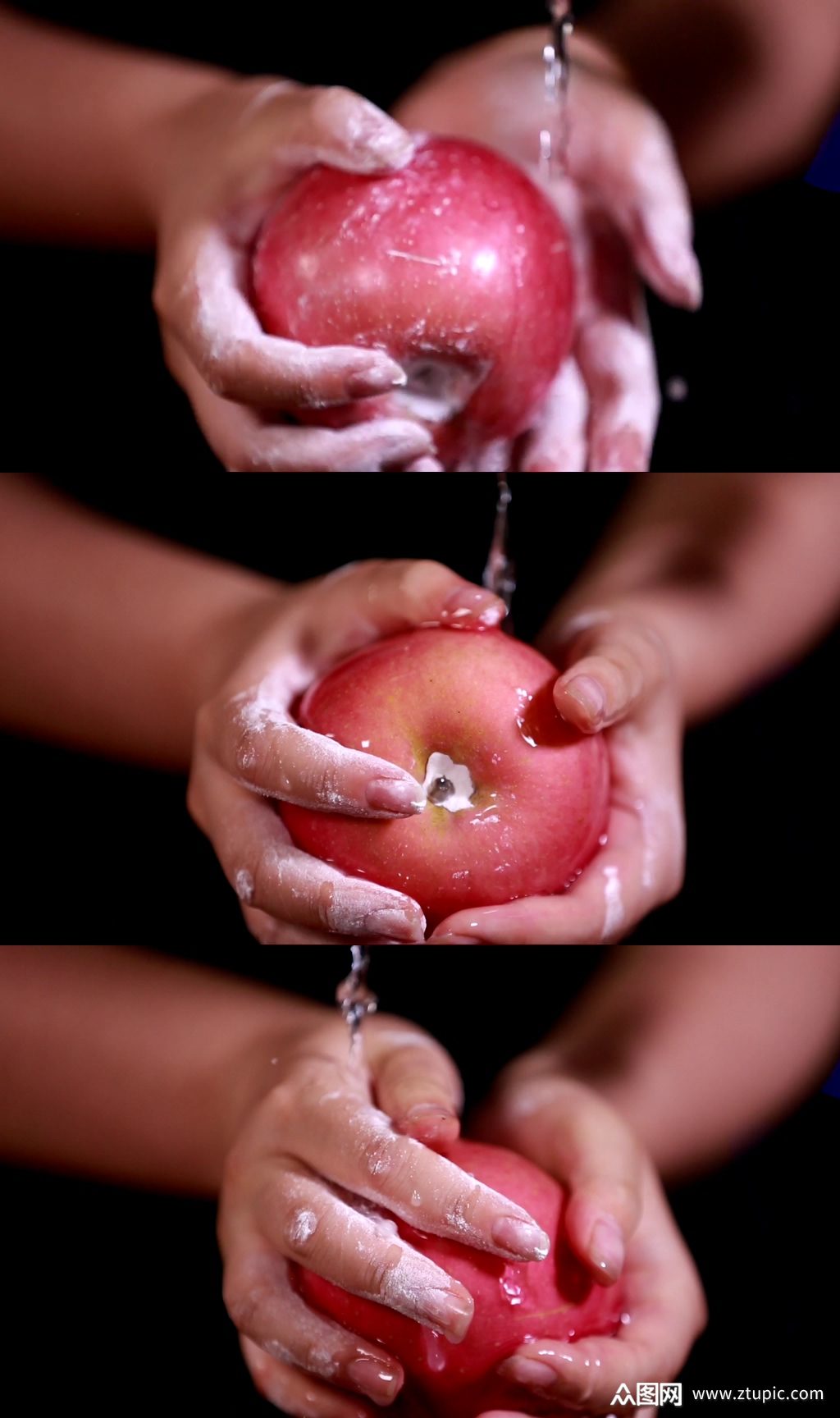 清洁剂面粉果蜡搓洗苹果实拍素材