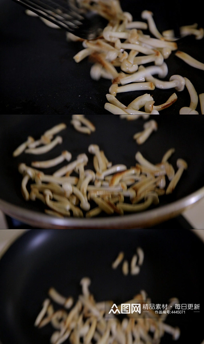 热锅凉油炒蘑菇实拍素材