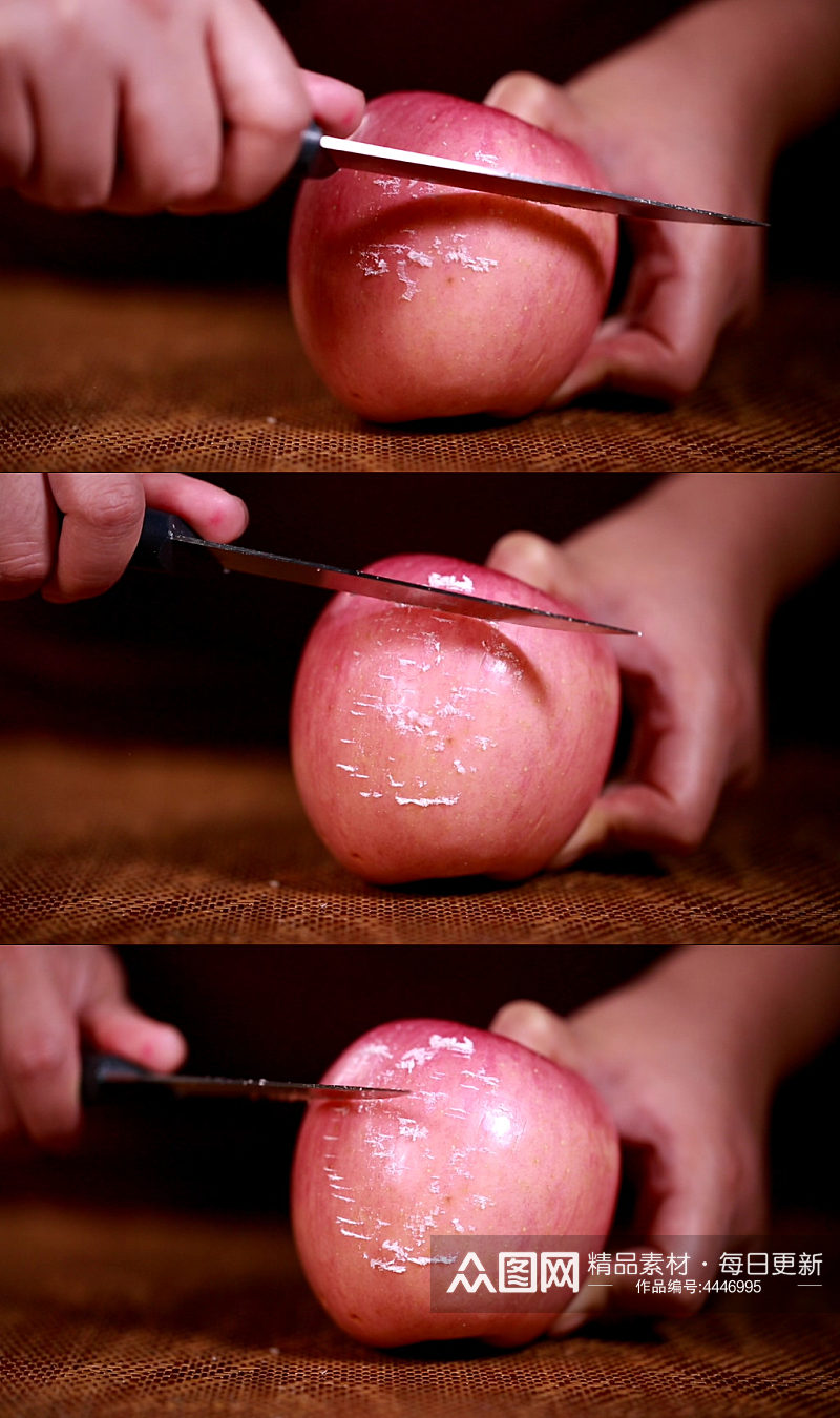 水果刀刮红富士红苹果表面果蜡视频素材