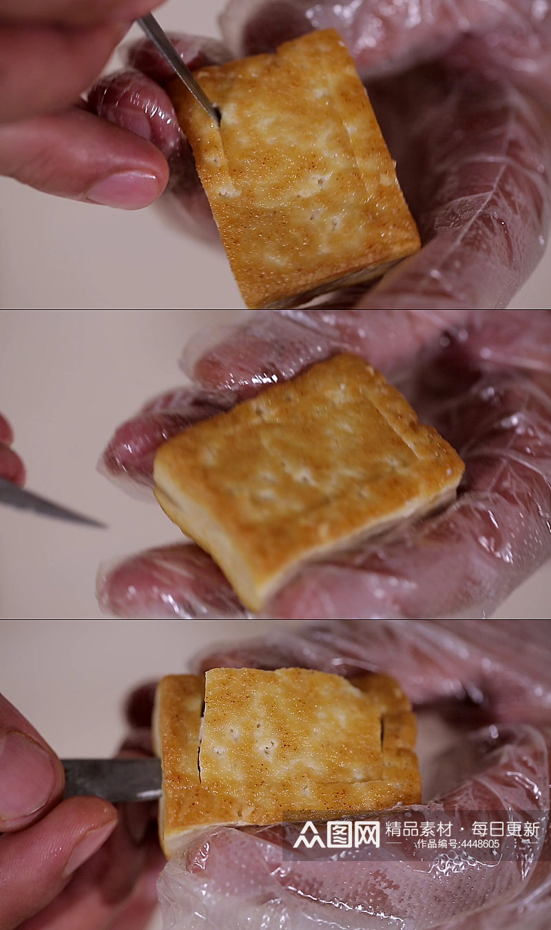 制作豆腐盒子豆腐酿肉视频素材