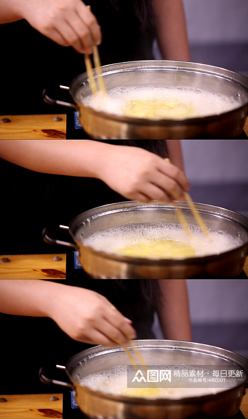 煮沸的玉米面粥熬粥实拍素材