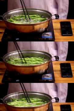 沸水开水煮扁豆实拍