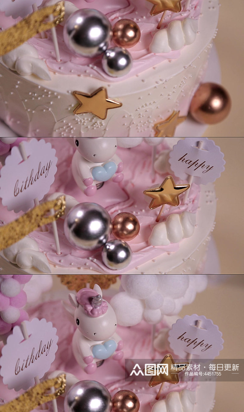 粉红色独角兽奶油生日蛋糕视频素材