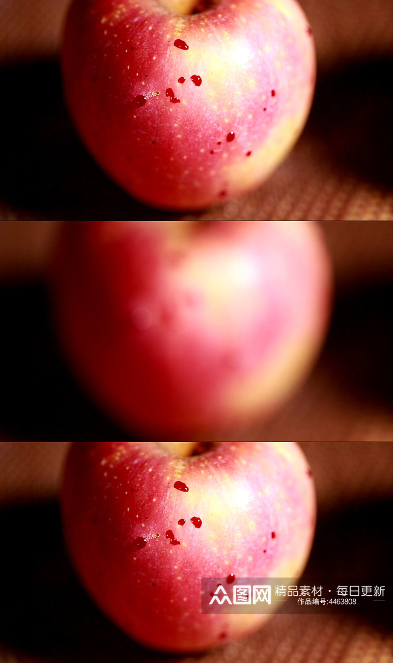水果刀刮红富士红苹果表面果蜡实拍素材