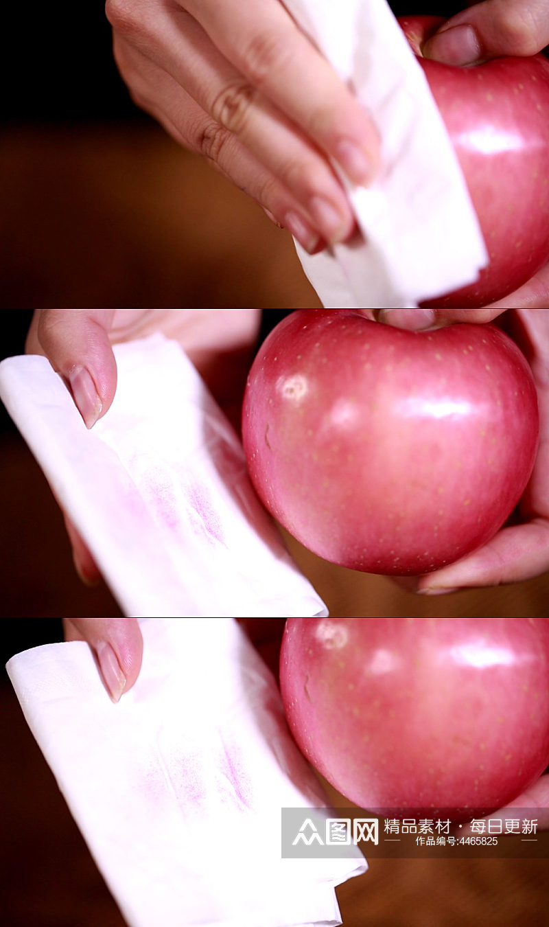纸巾擦拭苹果掉色实拍素材