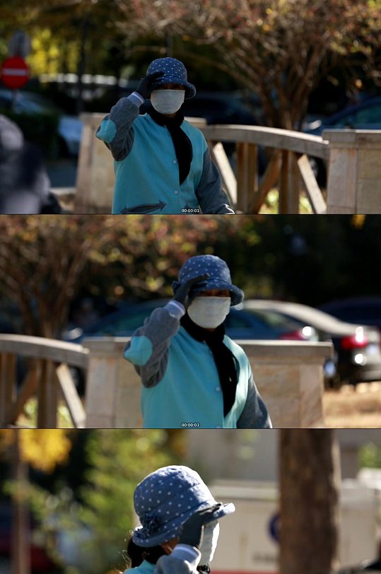 老人秋冬戴口罩外出散步视频-众图网