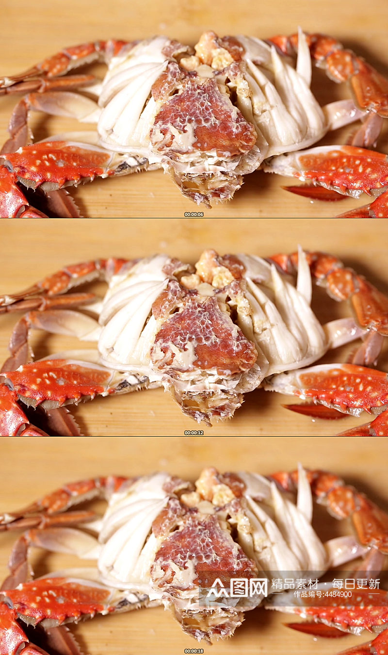 拆水蟹掰开梭子蟹壳实拍素材