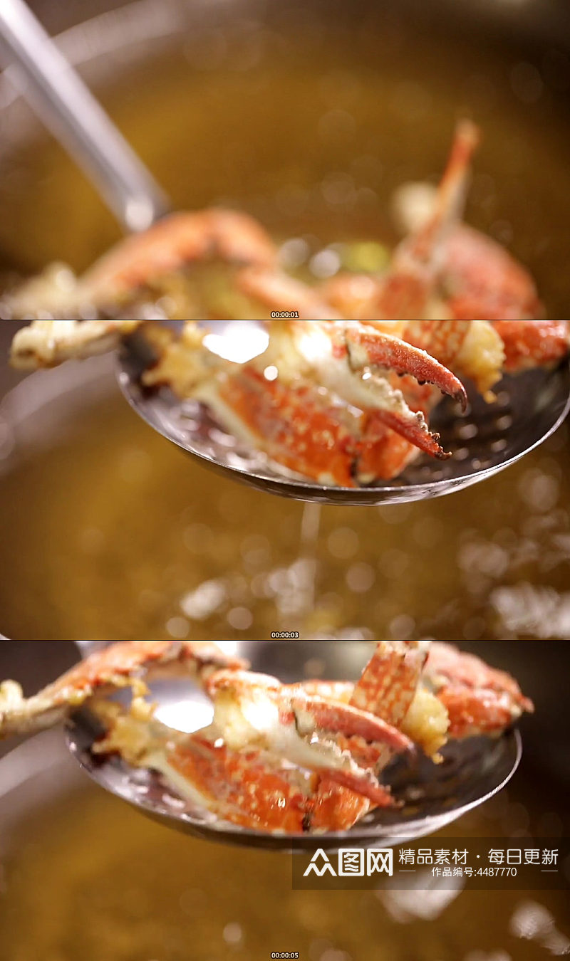 肉蟹煲油炸梭子蟹视频素材