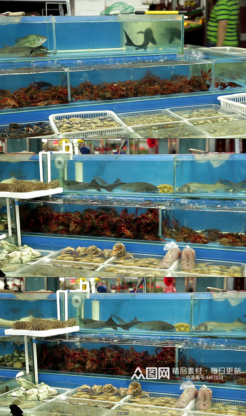 水产市场商贩卖小龙虾视频素材