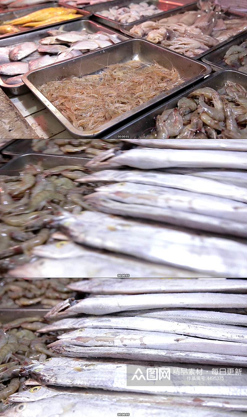 商贩卖海鲜带鱼大虾素材
