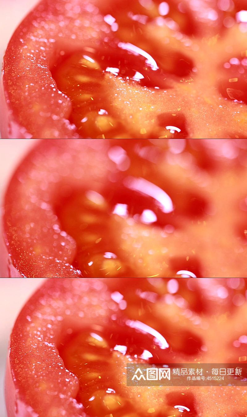 微距切开的西红柿截面种子实拍素材