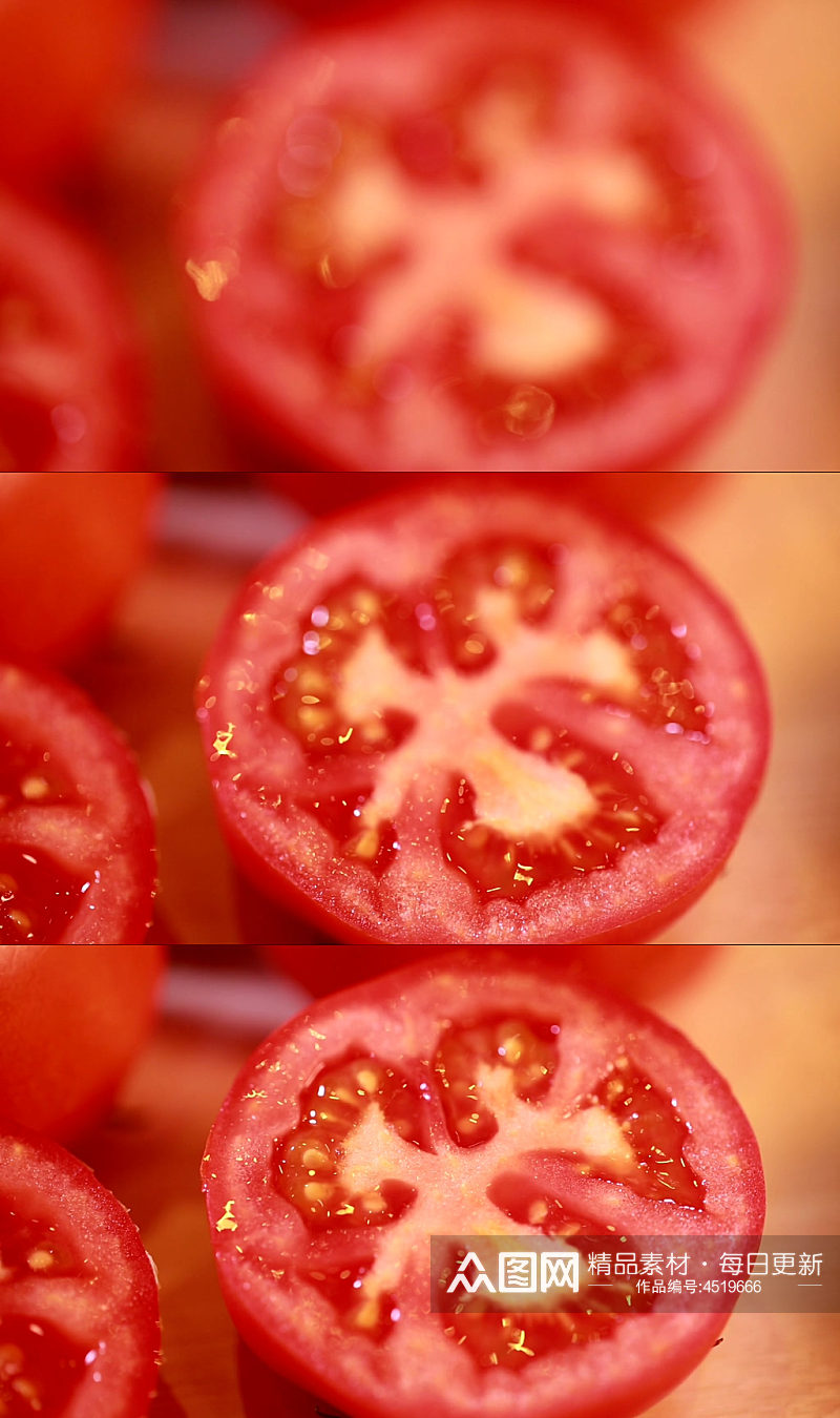 微距切开的西红柿截面种子素材