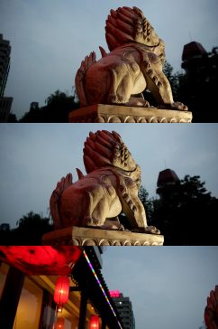 古典建筑石狮子红灯笼夜景视频