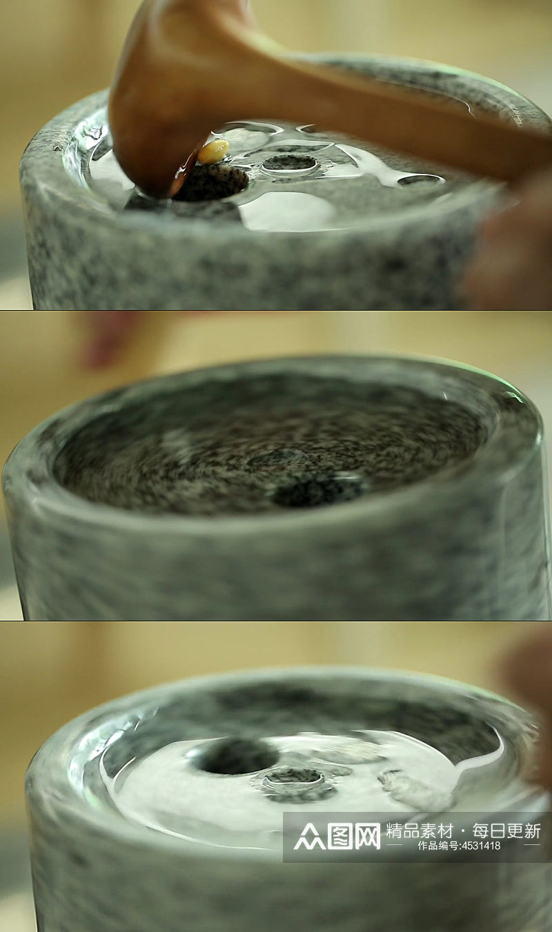 清洗传统石磨做豆腐实拍素材
