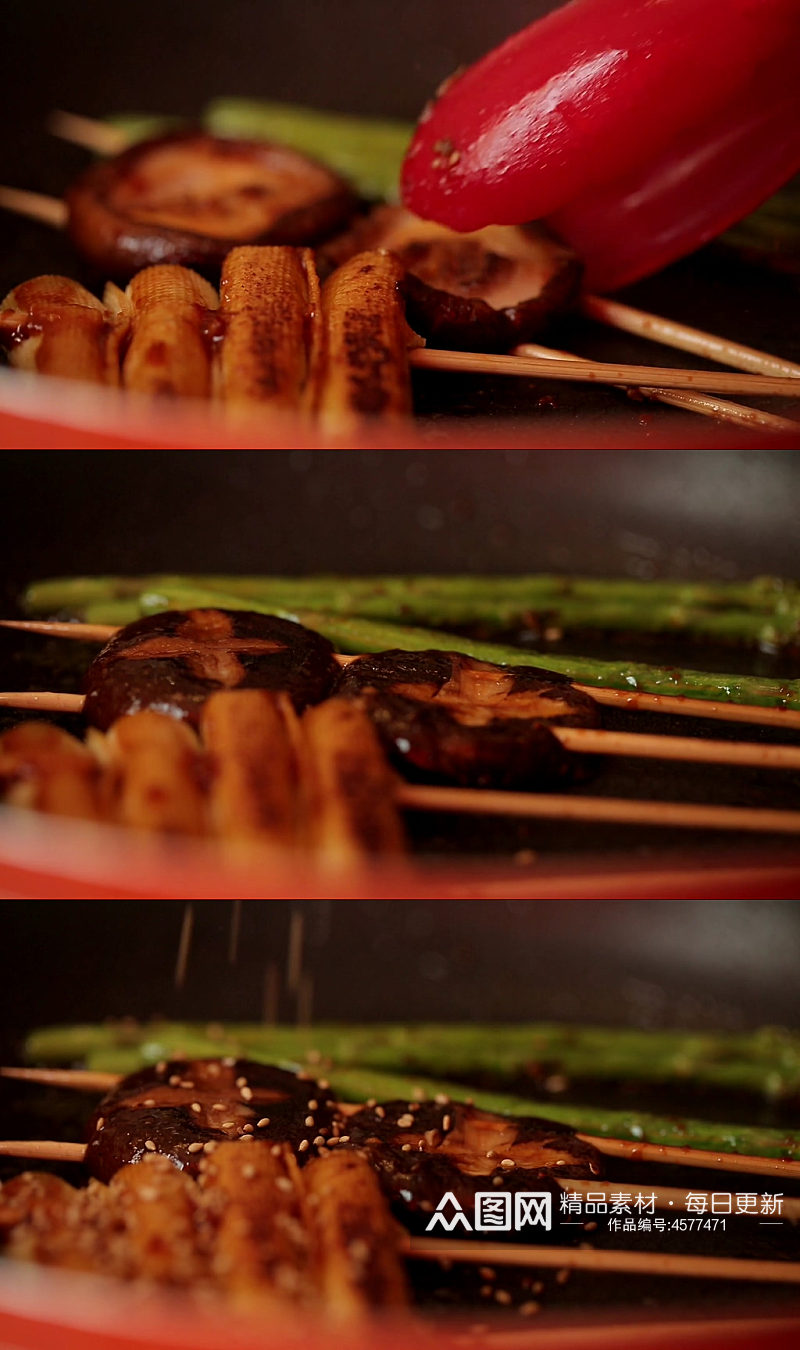 穿香菇串烤香菇烤蔬菜视频素材