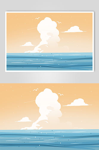 天空白云和大海免扣背景插画