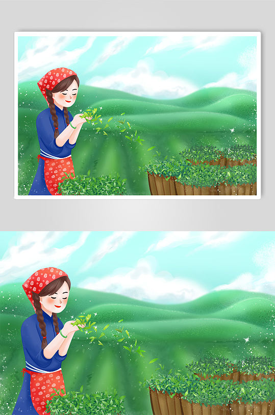 采茶女孩茶叶人物插画-众图网