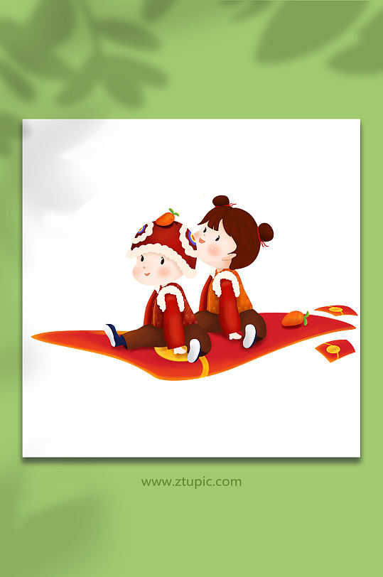 新年福娃骑着红包人物元素插画