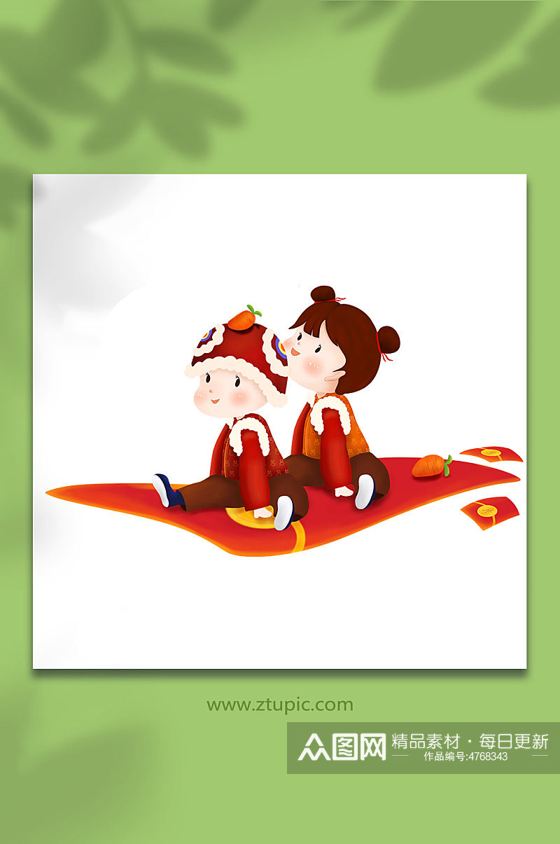 新年福娃骑着红包人物元素插画素材