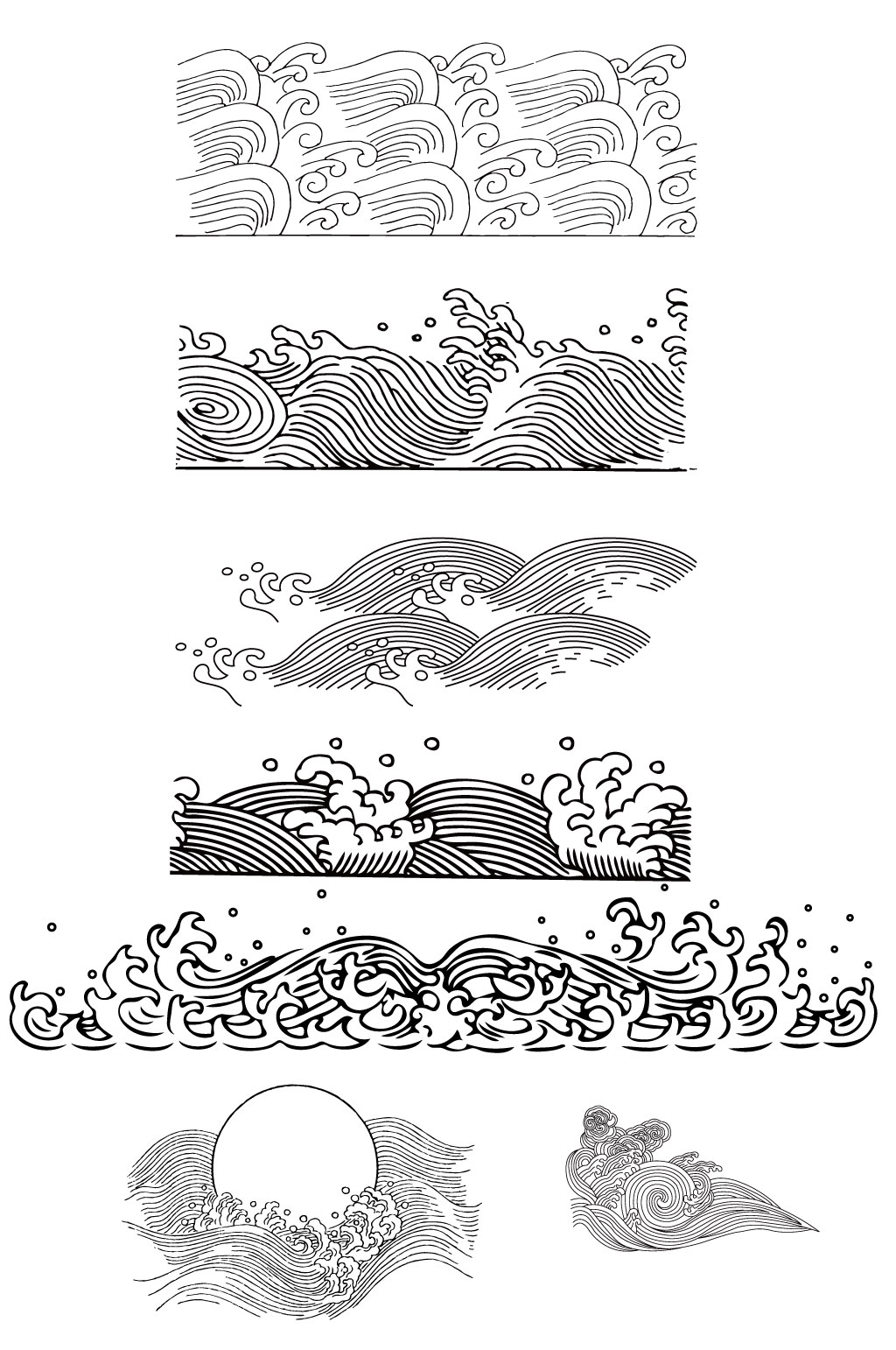 手绘海浪波纹图案