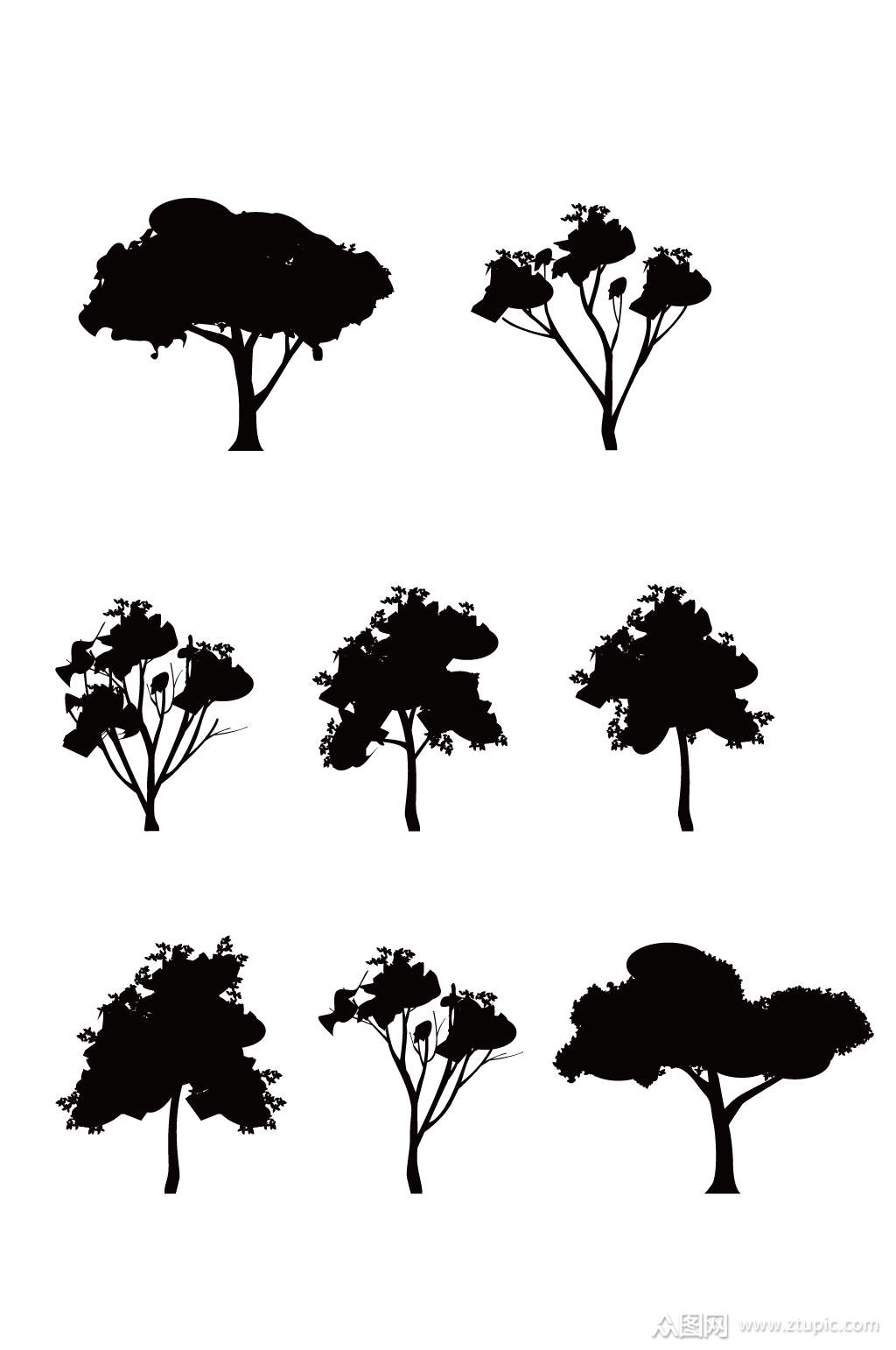 树木图案黑白剪影素材