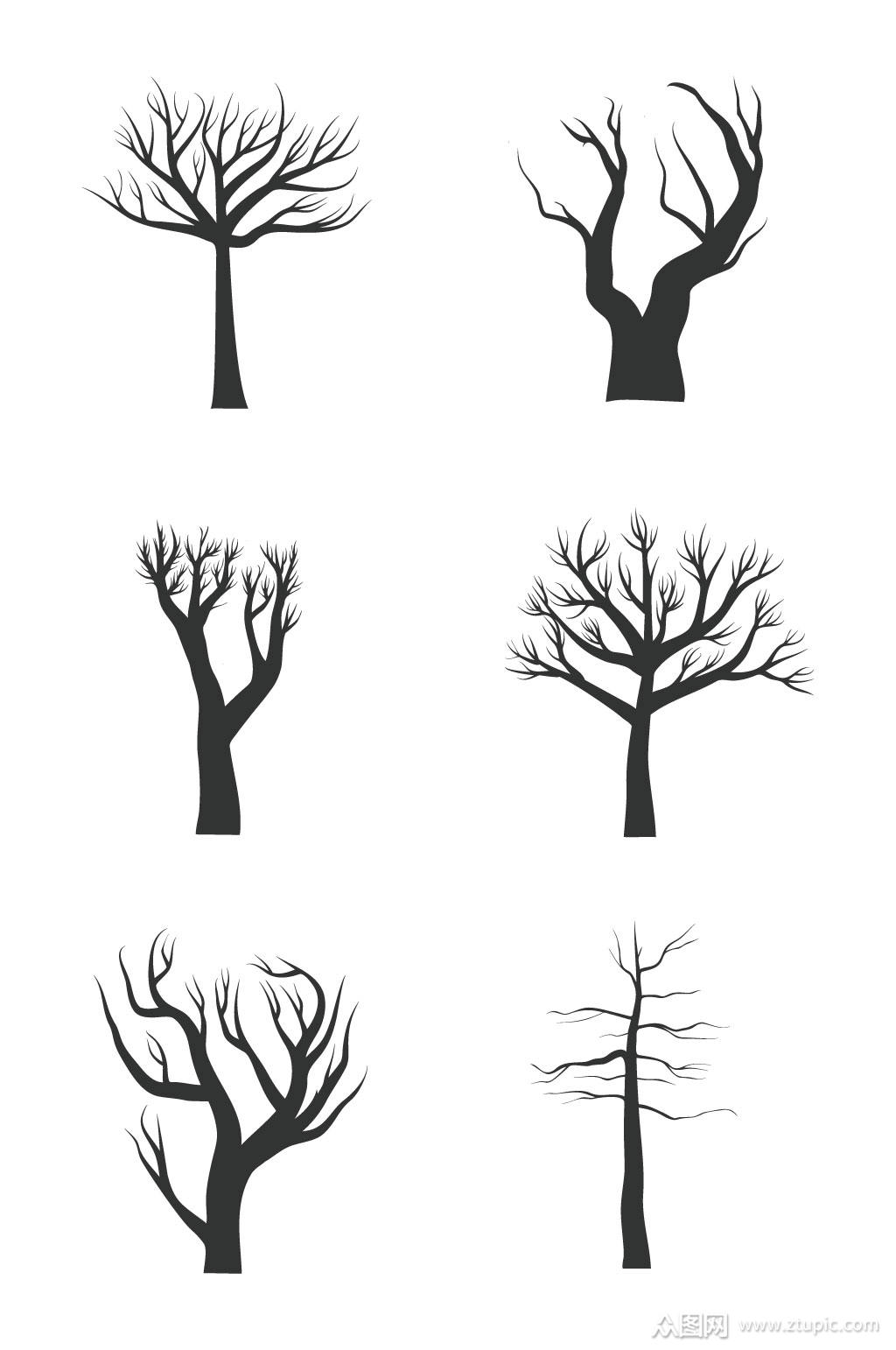 手绘树木黑白剪影