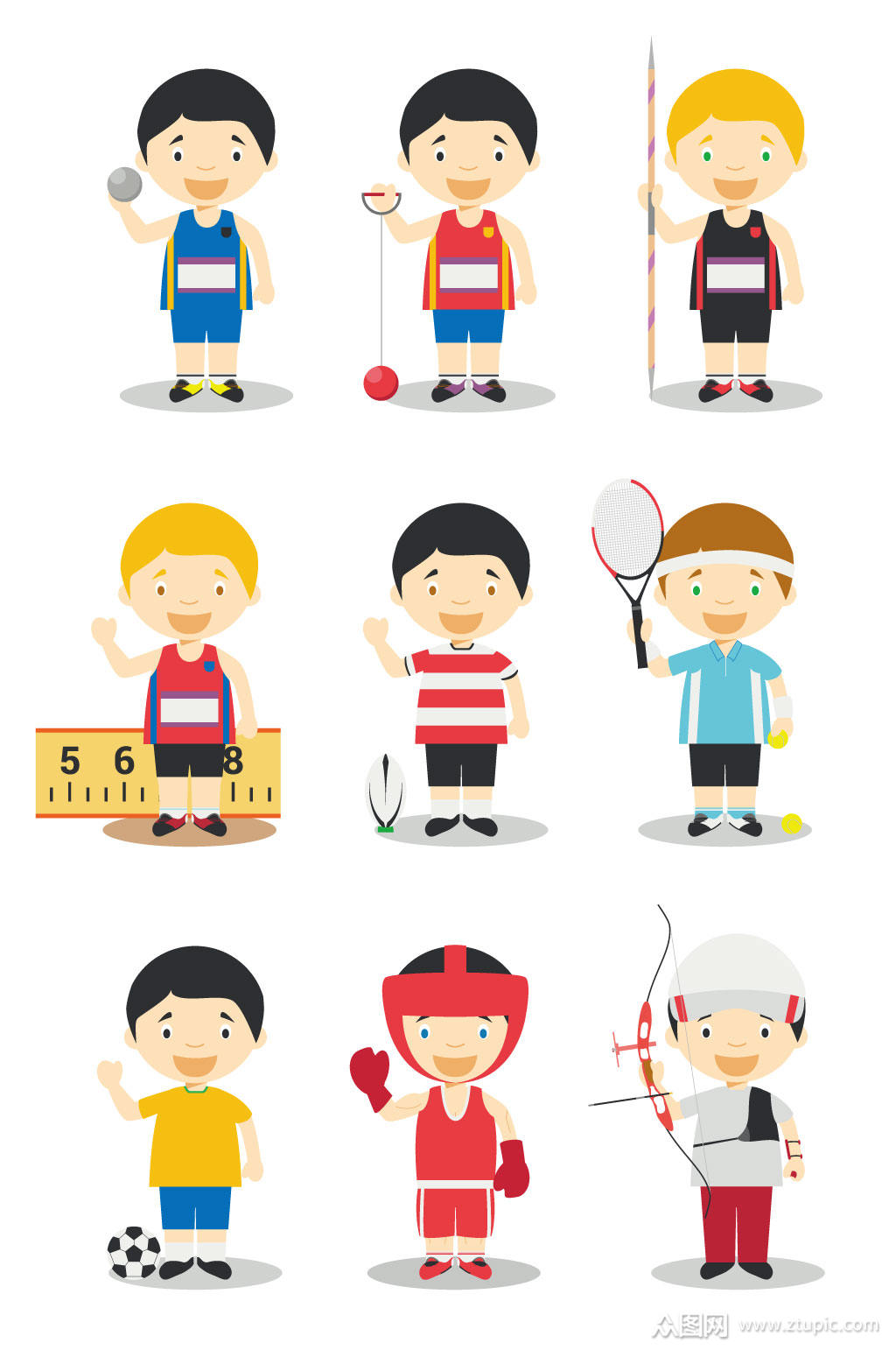 运动员扁平卡通人物