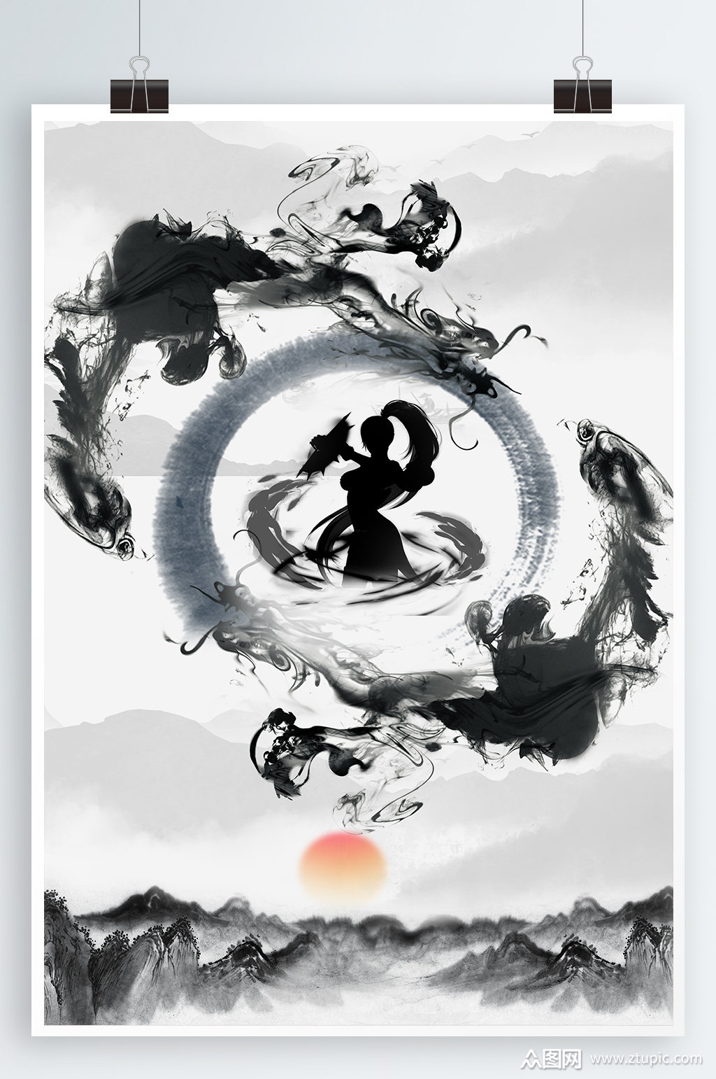 水墨烟雾人物插画模板下载-编号361162-众图网