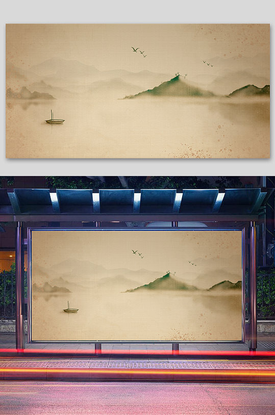 中式复古山水背景-众图网