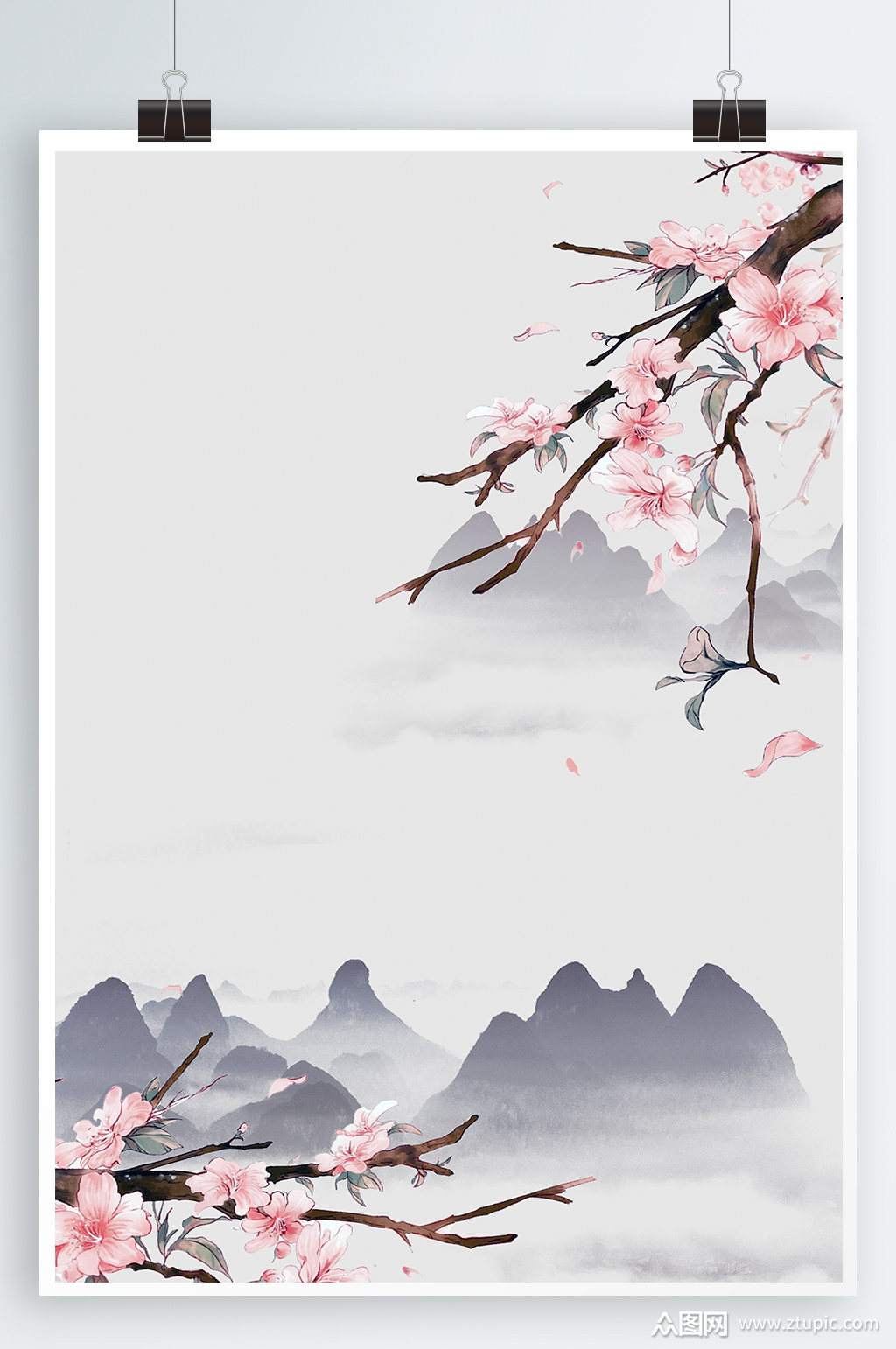 水墨桃花国画山水